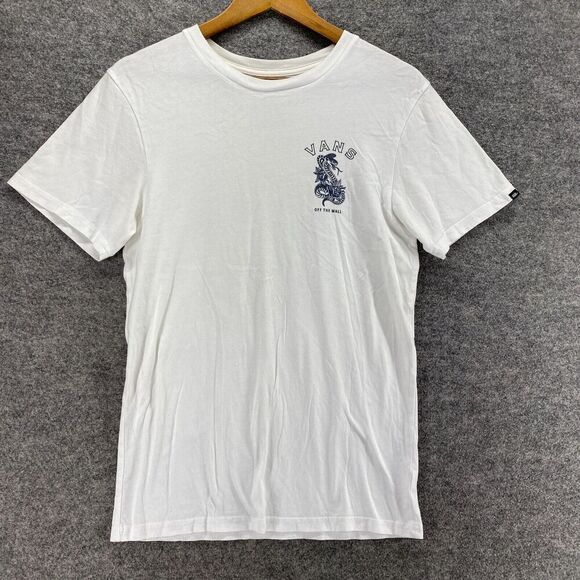 Vans T-Shirt Men S Small White Crew Neck Short Sleeve Pullover Cotton Custom Fit - Picture 1 of 8
